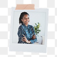 Successful businesswoman png instant photo, women empowerment on transparent background