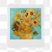 Png Vincent Van Gogh's Twelve Sunflowers instant photo, transparent background, remixed by rawpixel