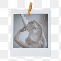 Greek couple png statue kissing sticker, instant photo on transparent background