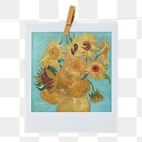 Png Vincent Van Gogh's Twelve Sunflowers instant photo, transparent background, remixed by rawpixel