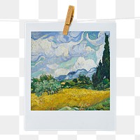 Png Vincent Van Gogh's famous painting, Wheat Field with Cypresses instant photo, transparent background, remixed by rawpixel