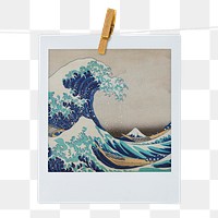 Katsushika Hokusai's png The Great Wave off Kanagawa, instant photo, transparent background, remixed by rawpixel