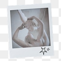 Greek couple png statue kissing sticker, instant photo on transparent background