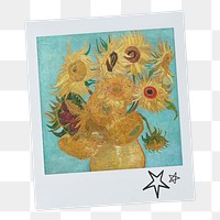 Png Vincent Van Gogh's Twelve Sunflowers instant photo, transparent background, remixed by rawpixel