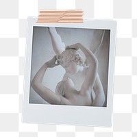 Greek couple png statue kissing sticker, instant photo on transparent background