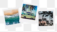 Summer travel png instant photos sticker, vacation mood board on transparent background