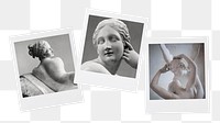 Greek statues png sticker, instant photos, aesthetic mood board on transparent background