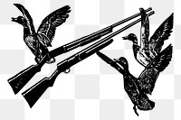 Goose carrying png shotgun sticker, bird shooting illustration, transparent background. Free public domain CC0 image.
