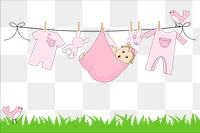 Baby laundry day png sticker, cute illustration, transparent background. Free public domain CC0 image