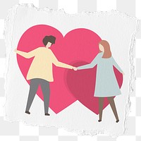 Png couple ripped paper sticker, in love, transparent background