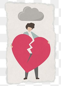 Heartbroken png torn paper sticker, single, transparent background