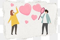 Png dating ripped paper sticker, romantic couple, transparent background
