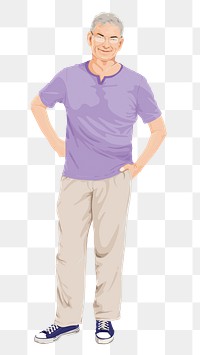 Senior man png sticker, full body length in transparent background