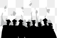 University graduates png sticker, silhouette characters in transparent background