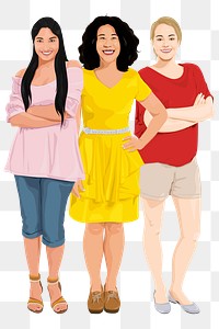 PNG diverse women sticker, full length characters in transparent background