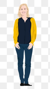 Standing woman sticker, full length character in transparent background