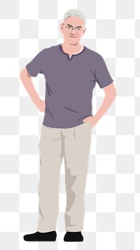 PNG senior man collage element, full body length in transparent background