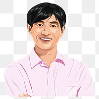 PNG smiling Asian man sticker, collage element in transparent background