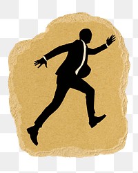 Running businessman png sticker, silhouette, transparent background