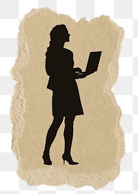 PNG businesswoman sticker, working silhouette, transparent background