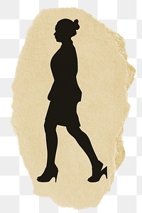 PNG businesswoman sticker, walking silhouette, transparent background