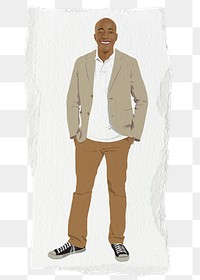 PNG businessman sticker, African American, paper craft, transparent background