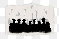 PNG education sticker, graduation students silhouette, transparent background