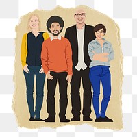 Diverse people png sticker, ripped paper, transparent background