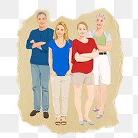 Diverse people png sticker, ripped paper, transparent background