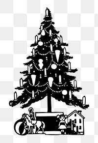 Vintage Christmas tree png sticker, transparent background. Free public domain CC0 image.