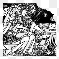 Angel in garden png sticker, transparent background. Free public domain CC0 image.