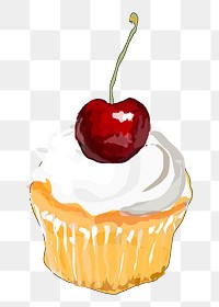 Cherry cupcake png sticker, transparent background. Free public domain CC0 image.