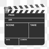 Film slate png sticker, transparent background. Free public domain CC0 image.