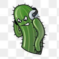 DJ cactus png sticker, transparent background. Free public domain CC0 image.