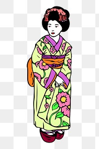 Japanese kimono woman png sticker, transparent background. Free public domain CC0 image.