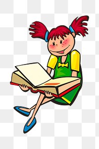 Reading girl png sticker, transparent background. Free public domain CC0 image.