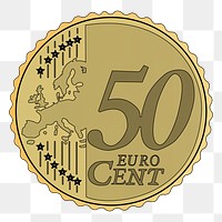 50 Euro cent coin png sticker, transparent background. Free public domain CC0 image.