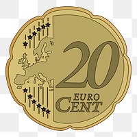 20 Euro cent coin png sticker, transparent background. Free public domain CC0 image.