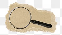 Magnifying glass png sticker, ripped paper, transparent background