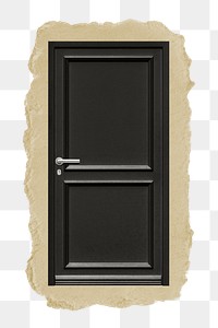 Black door png sticker, ripped paper, transparent background