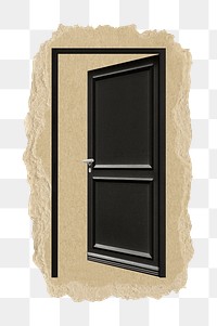 Black door png sticker, ripped paper, transparent background