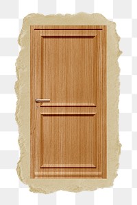 Wooden door png sticker, ripped paper, transparent background