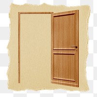 Open door png sticker, ripped paper, transparent background