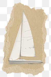 Sailboat png sticker, ripped paper, transparent background