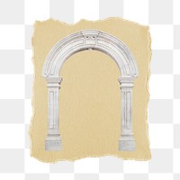 Vintage archway png sticker, ripped paper, transparent background