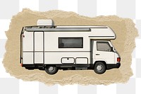 Camper van png sticker, ripped paper, transparent background