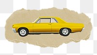 Classic car png sticker, ripped paper, transparent background