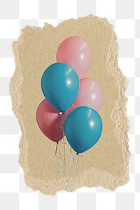 Floating balloons png sticker, ripped paper, transparent background