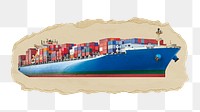 Container ship png sticker, ripped paper, transparent background