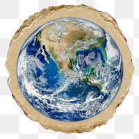 Globe, environment png sticker, ripped paper, transparent background